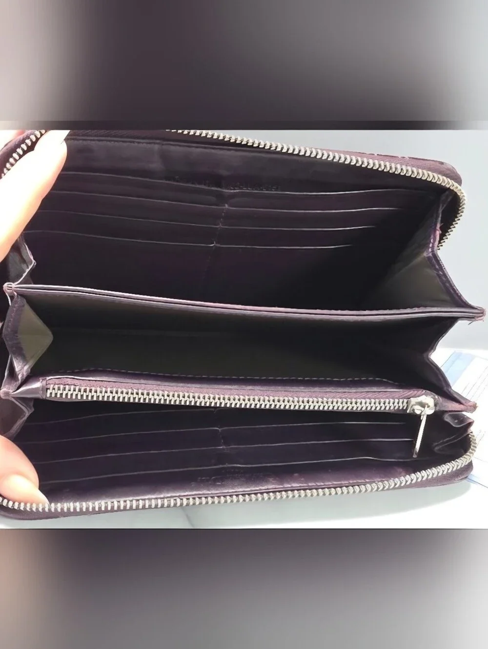 Christian Dior Burgundy Cannage Patent Leather Zip Around Wallet + COA